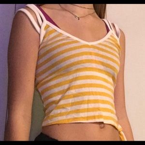 Yellow and white striped cropped tank